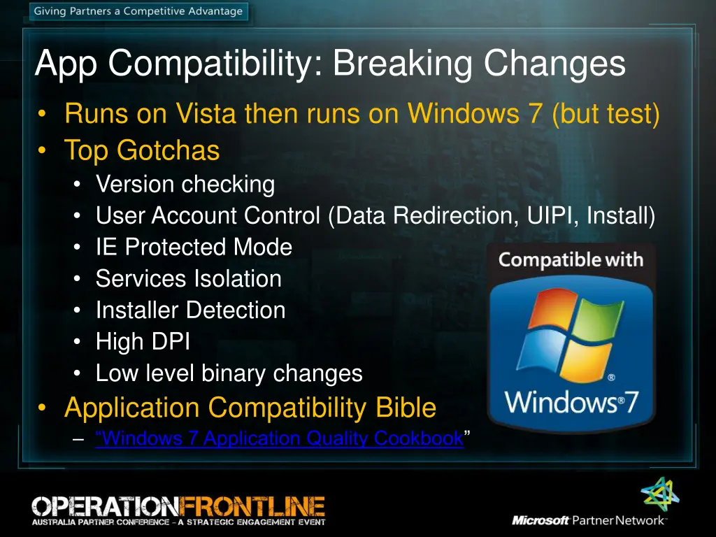 app compatibility breaking changes runs on vista
