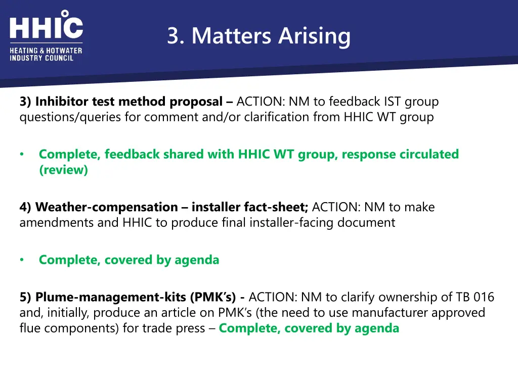 3 matters arising 1