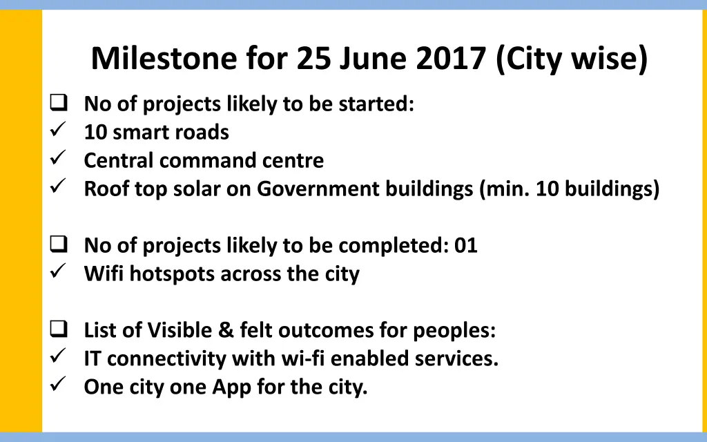 milestone for 25 june 2017 city wise