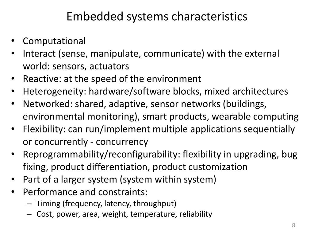 embedded systems characteristics