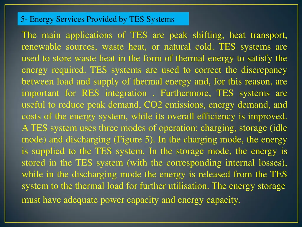 5 energy services provided by tes systems