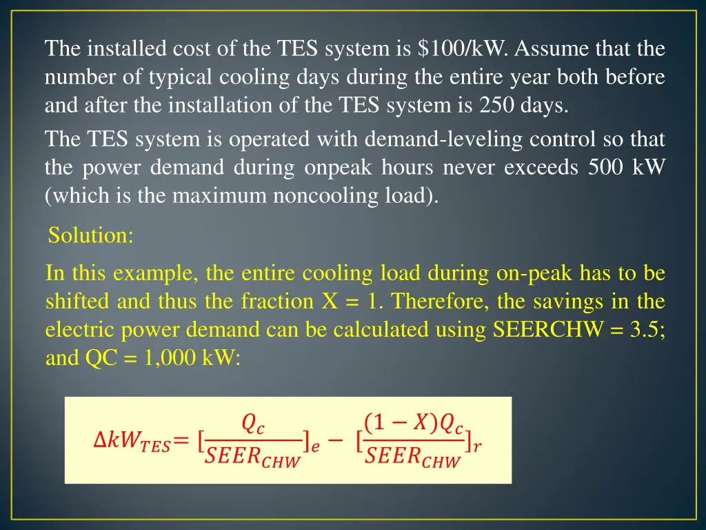 the installed cost of the tes system