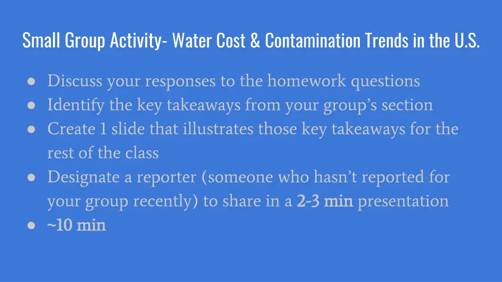 small group activity water cost contamination