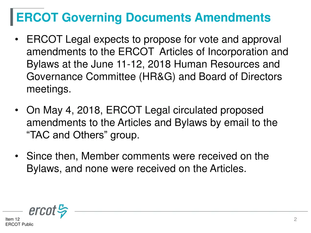 ercot governing documents amendments