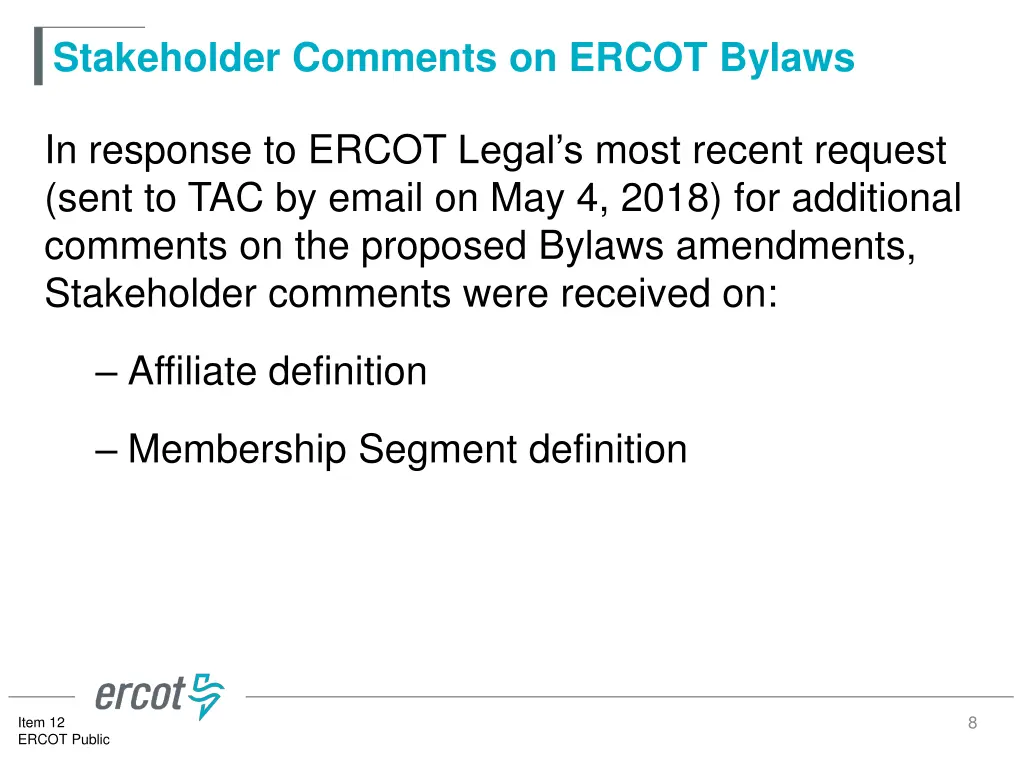 stakeholder comments on ercot bylaws