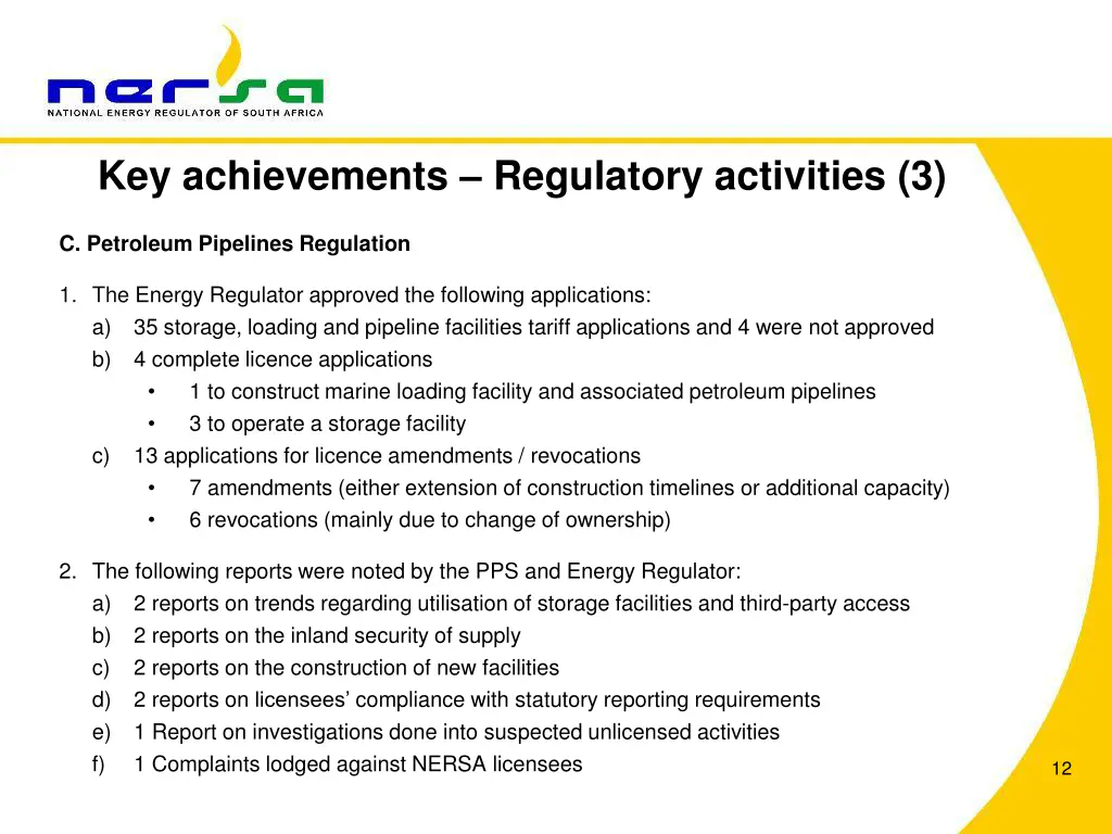 key achievements regulatory activities 3