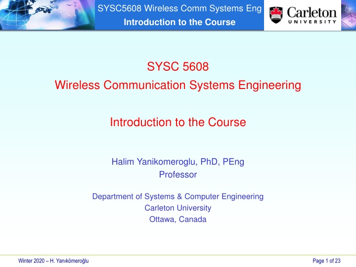 sysc5608 wireless comm systems eng introduction