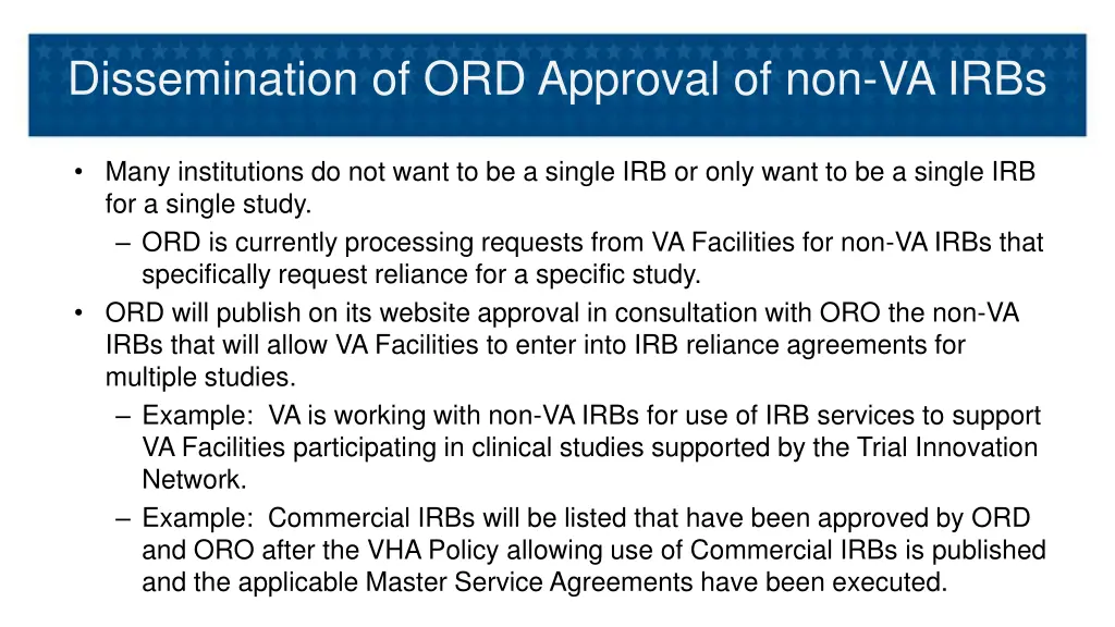dissemination of ord approval of non va irbs