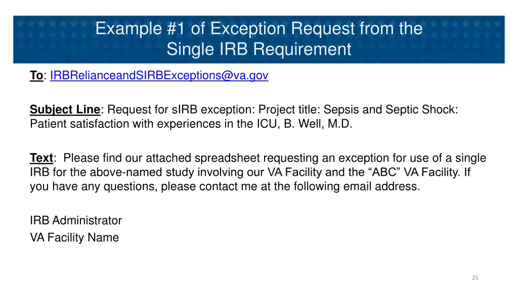 example 1 of exception request from the single