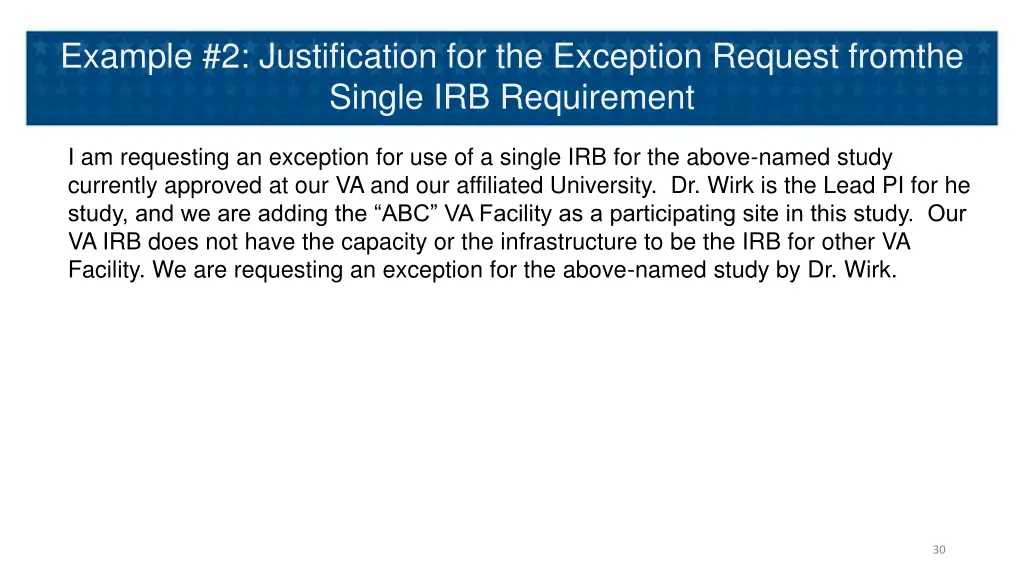 example 2 justification for the exception request
