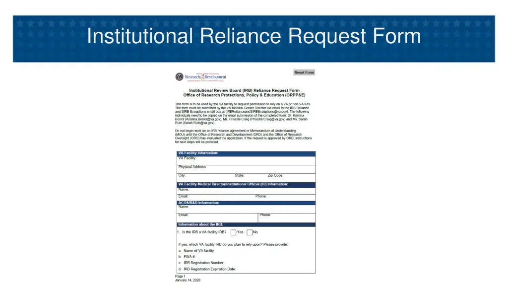 institutional reliance request form