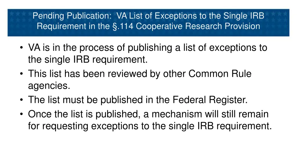 pending publication va list of exceptions