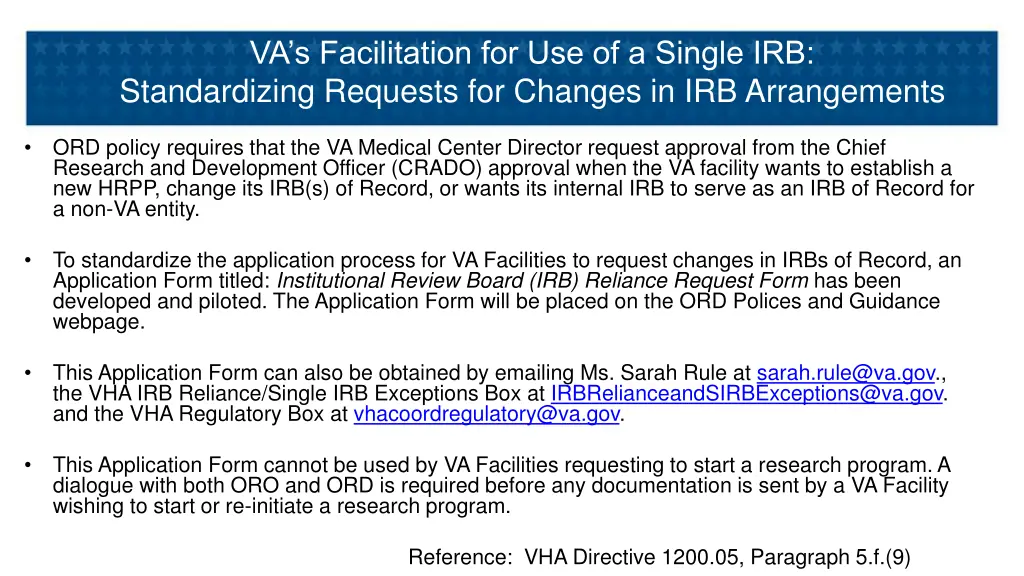 va s facilitation for use of a single 1