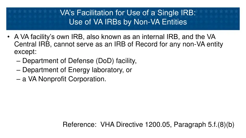 va s facilitation for use of a single