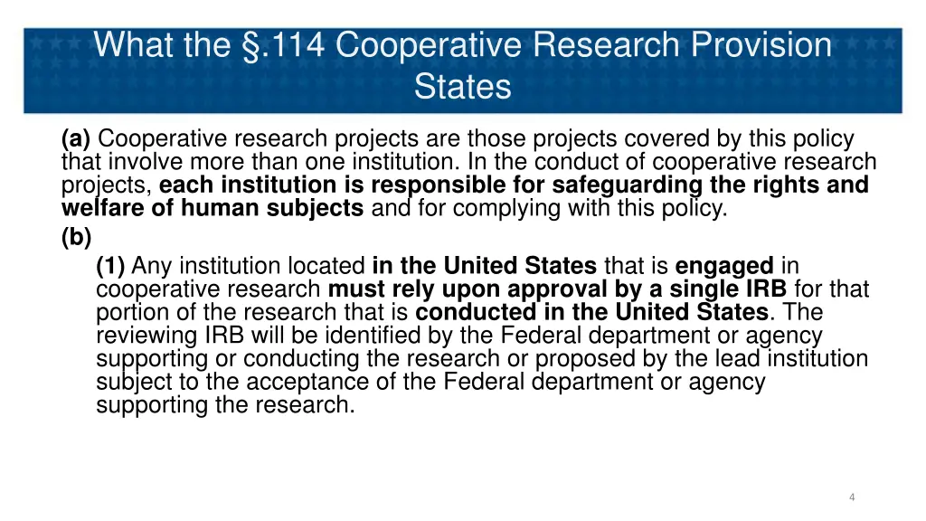 what the 114 cooperative research provision states