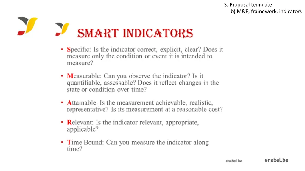 3 proposal template b m e framework indicators 3