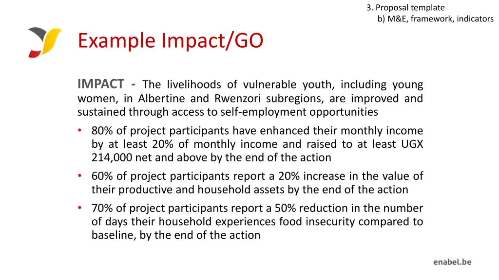 3 proposal template b m e framework indicators 4