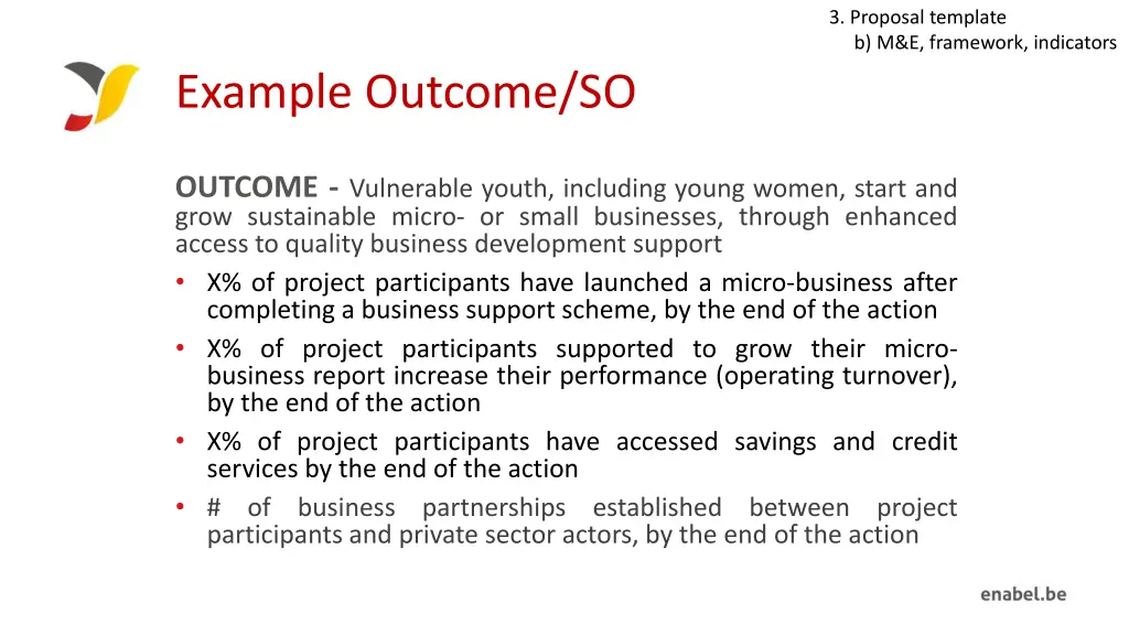 3 proposal template b m e framework indicators 5