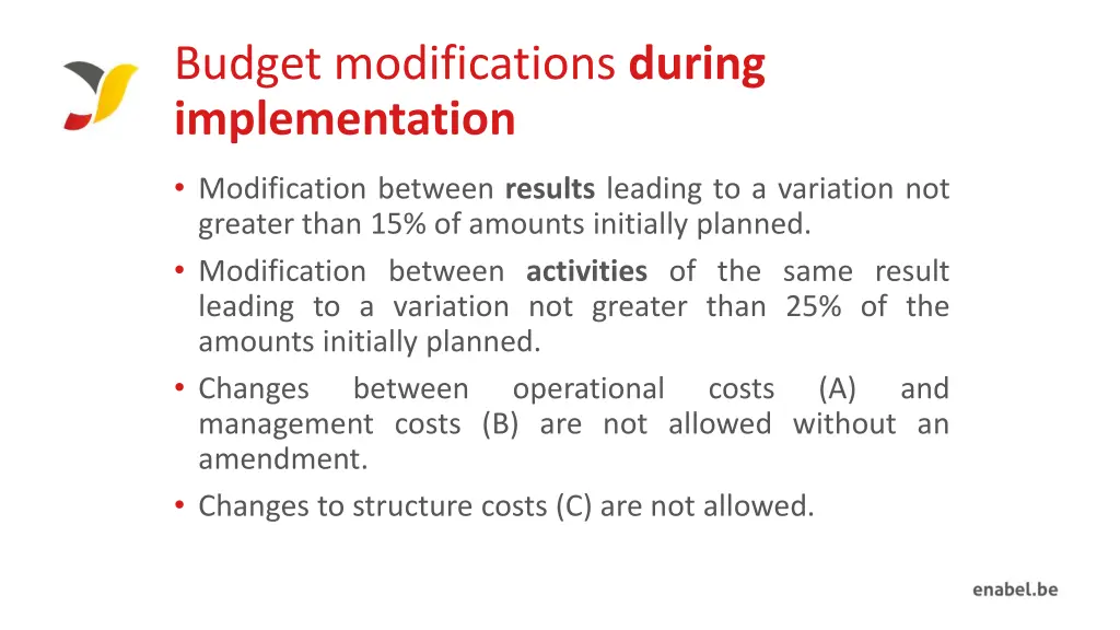 budget modifications during implementation