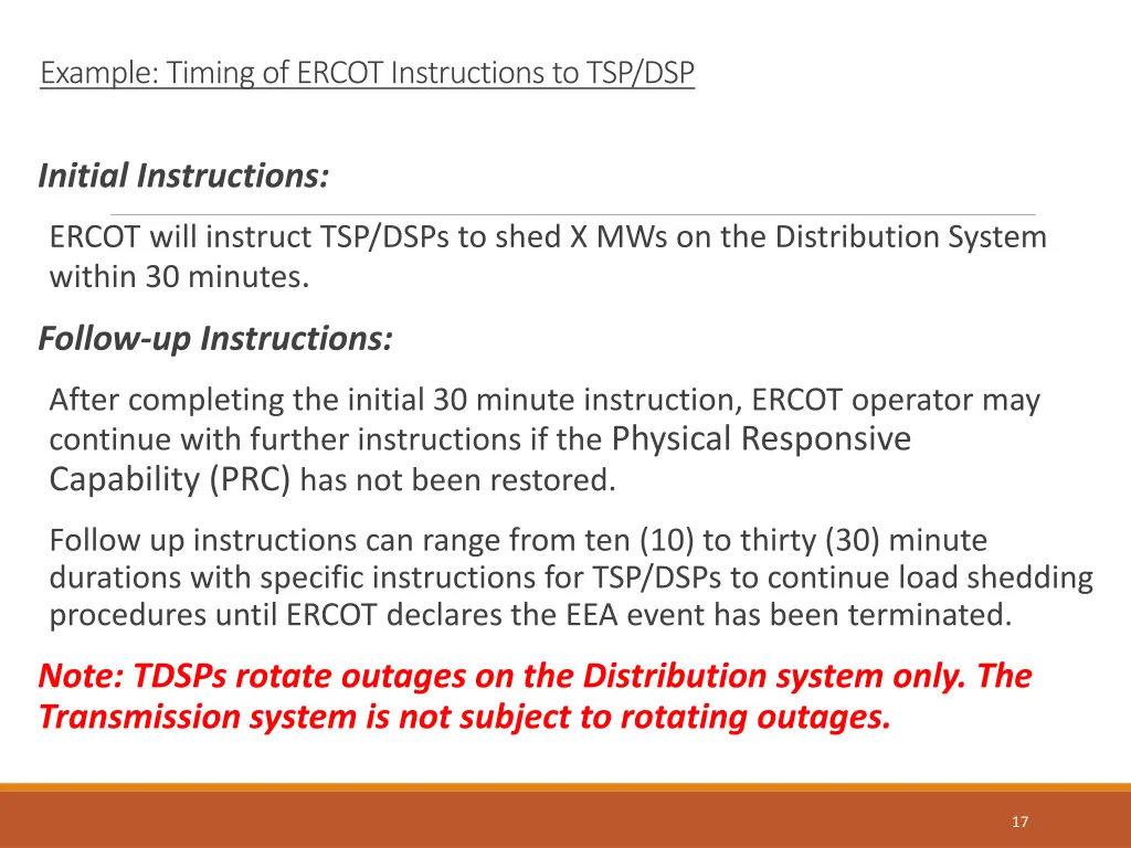 example timing of ercot instructions to tsp dsp