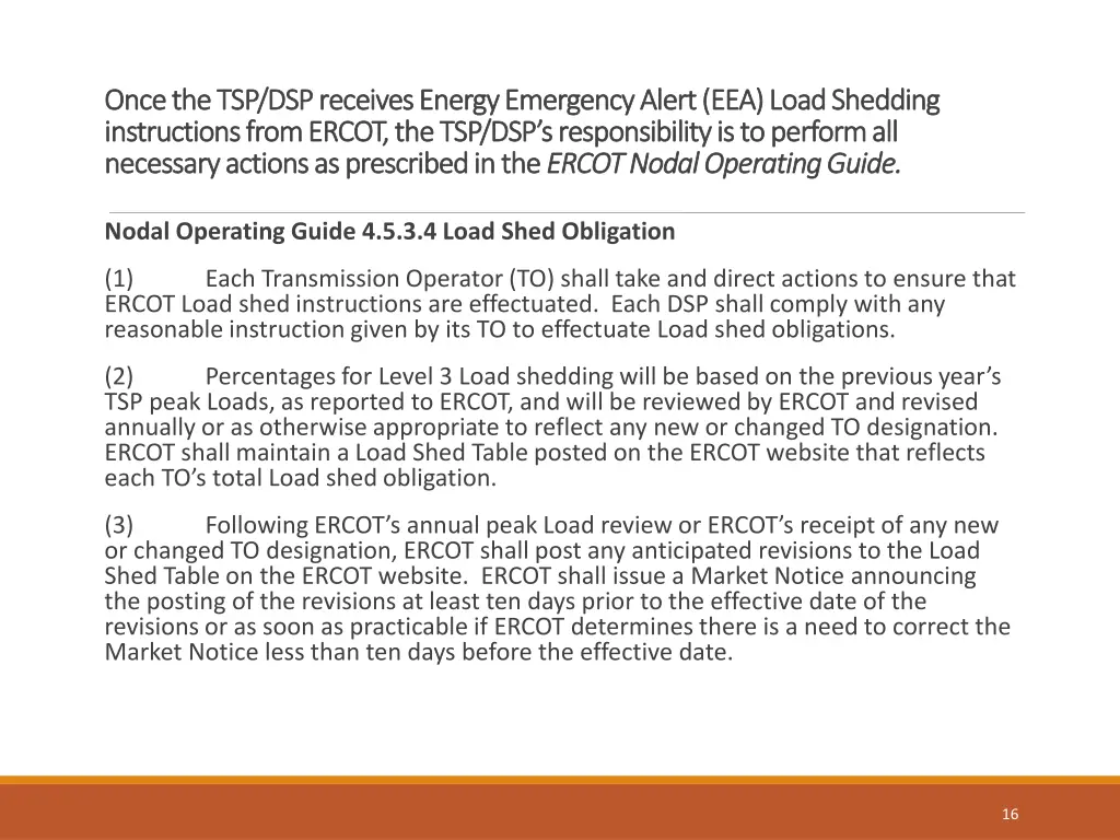 once the tsp dsp receives energy emergency alert
