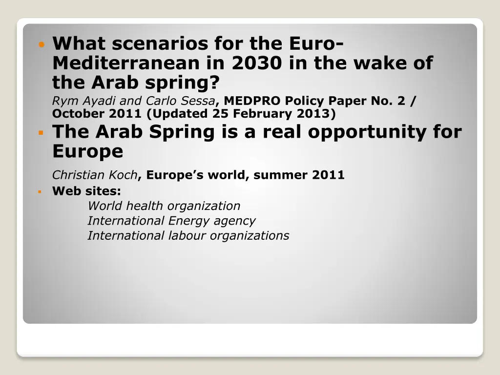what scenarios for the euro mediterranean in 2030