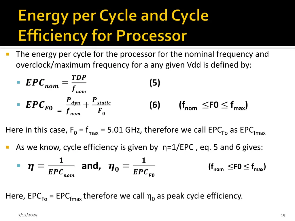 the energy per cycle for the processor