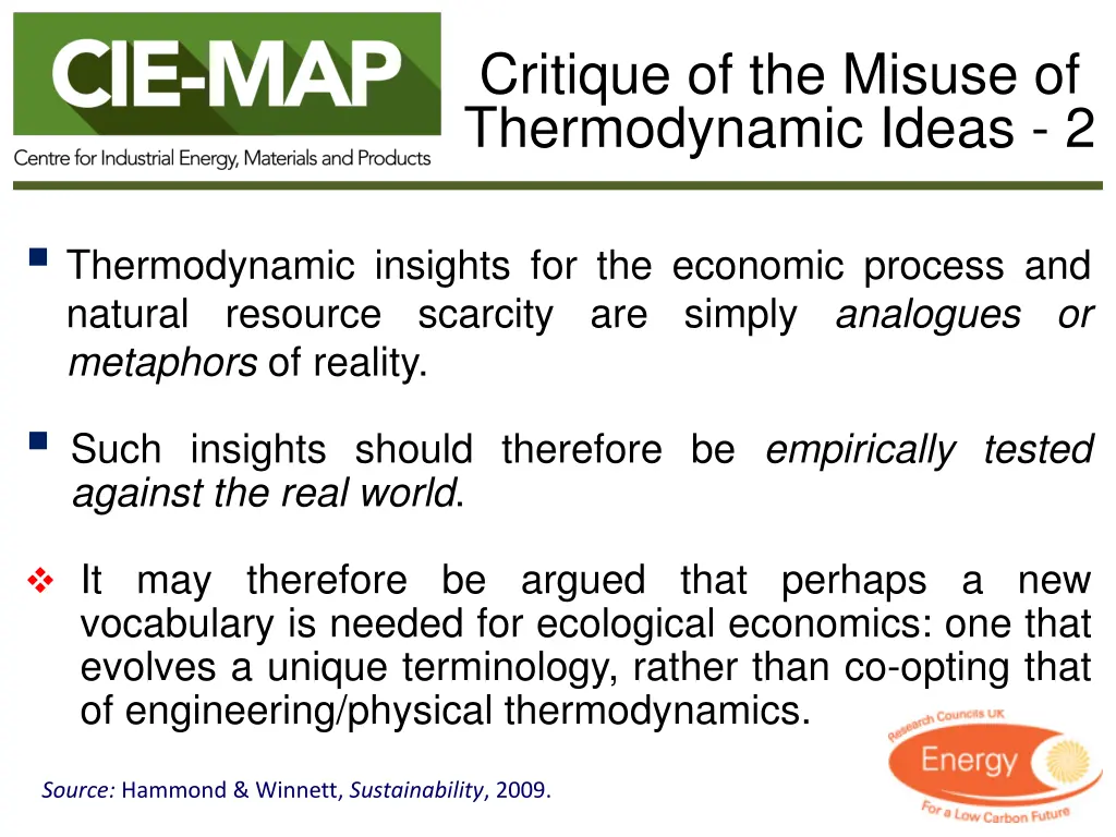 critique of the misuse of thermodynamic ideas 2