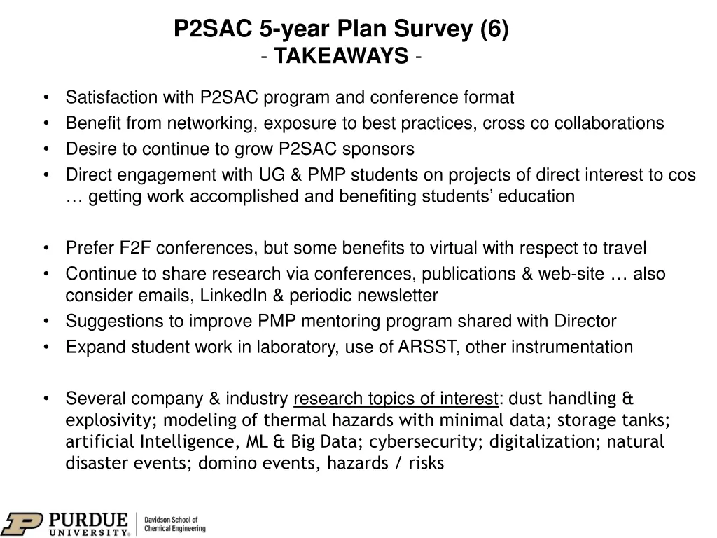 p2sac 5 year plan survey 6 takeaways