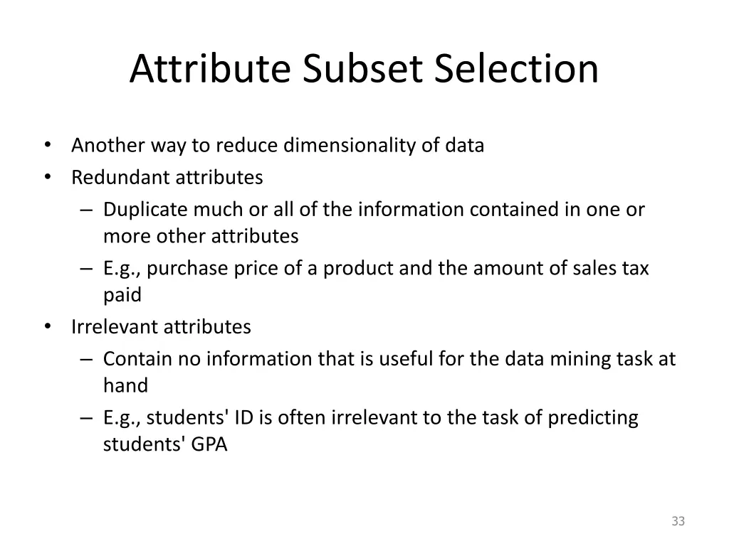 attribute subset selection
