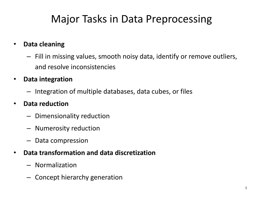 major tasks in data preprocessing
