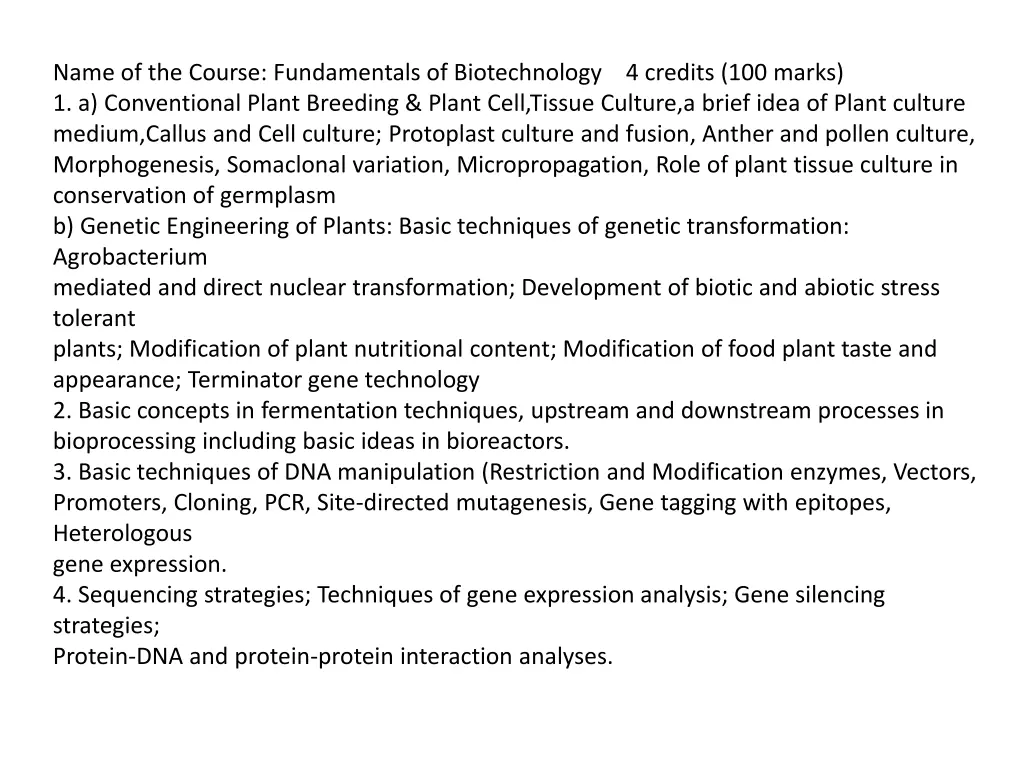 name of the course fundamentals of biotechnology