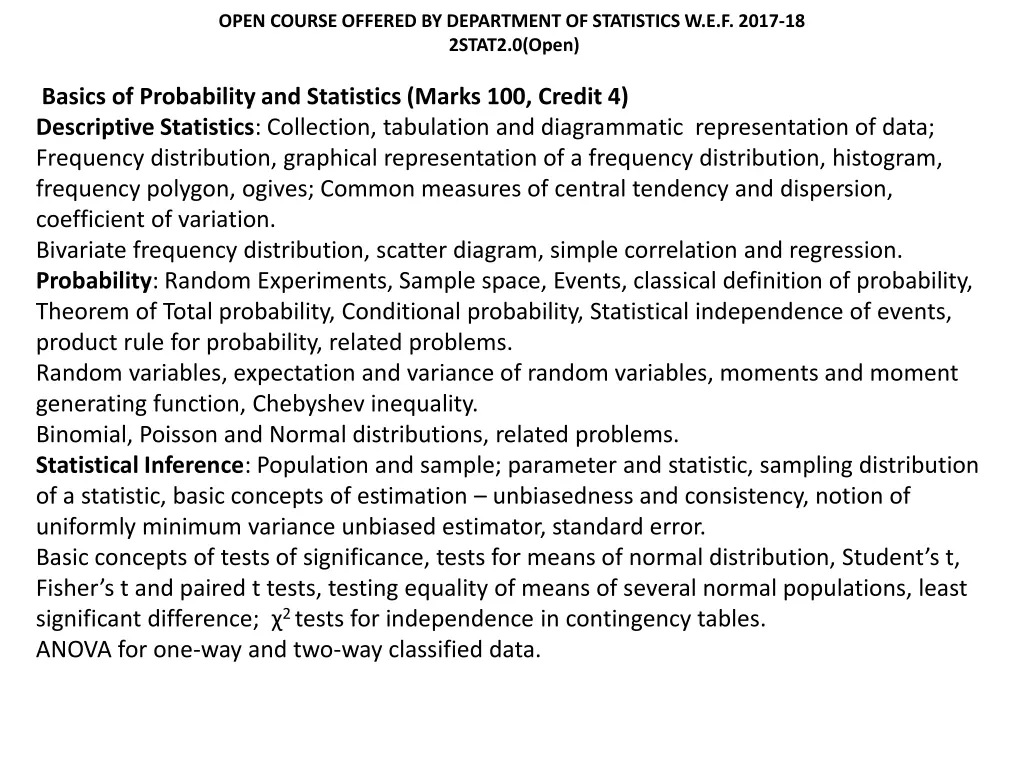 open course offered by department of statistics