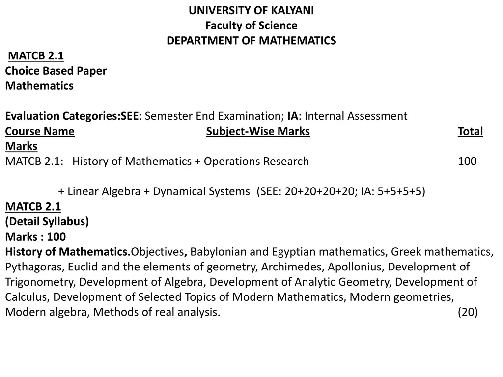 university of kalyani faculty of science