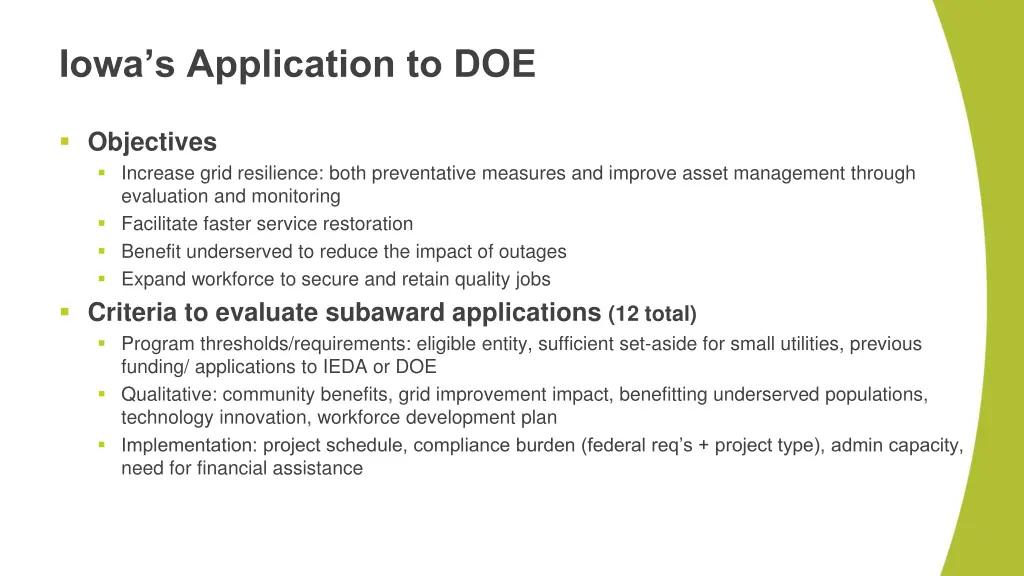 iowa s application to doe