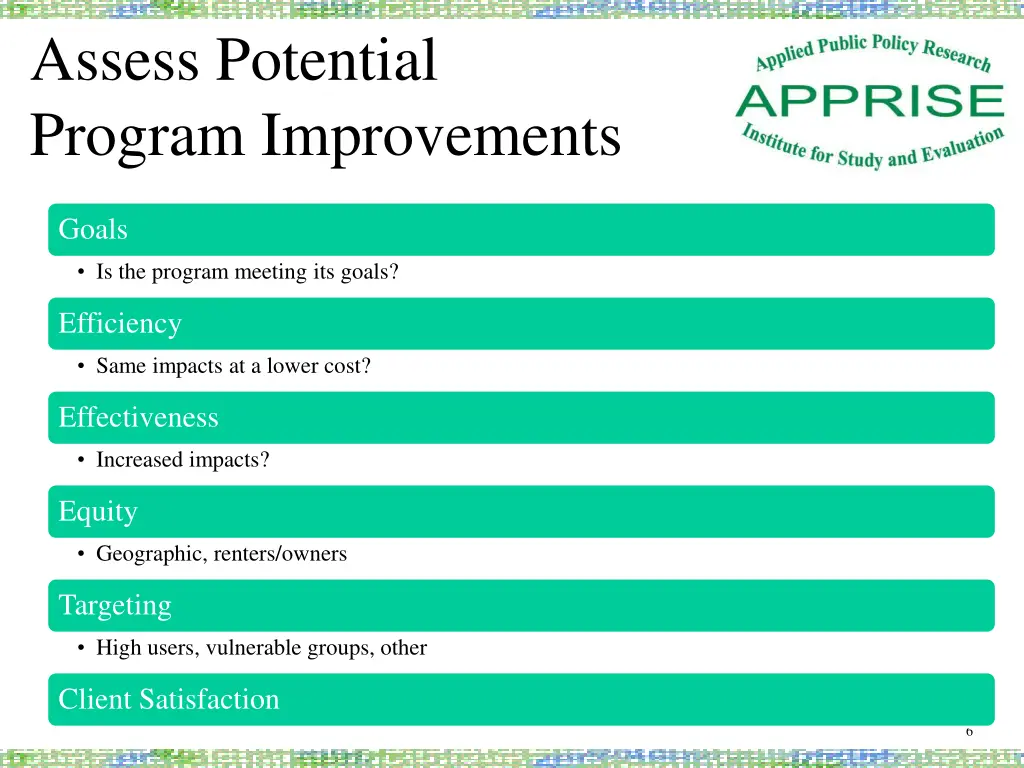 assess potential program improvements