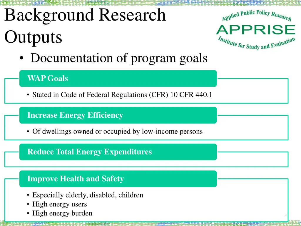 background research outputs documentation