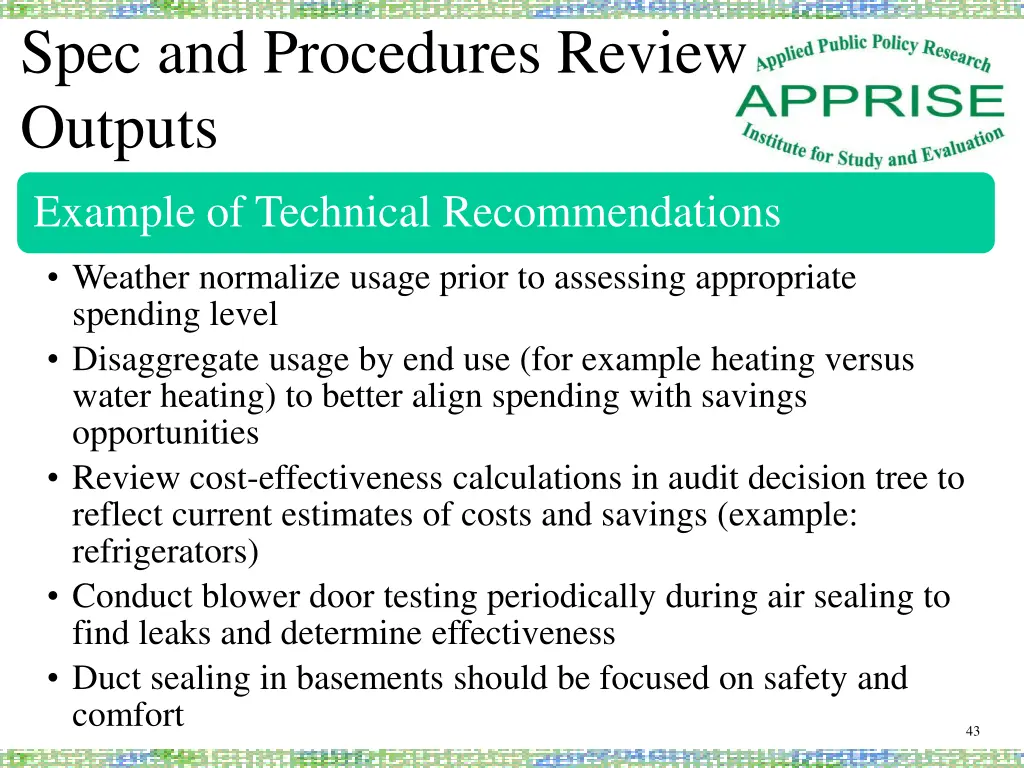 spec and procedures review outputs 1