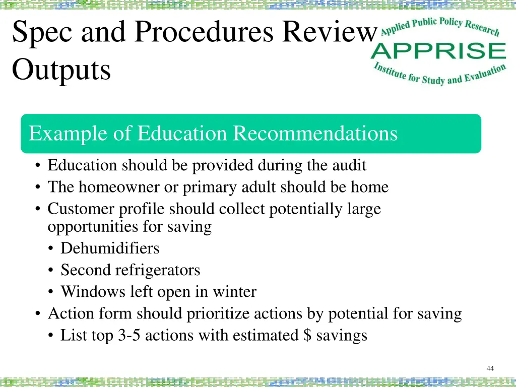spec and procedures review outputs 2