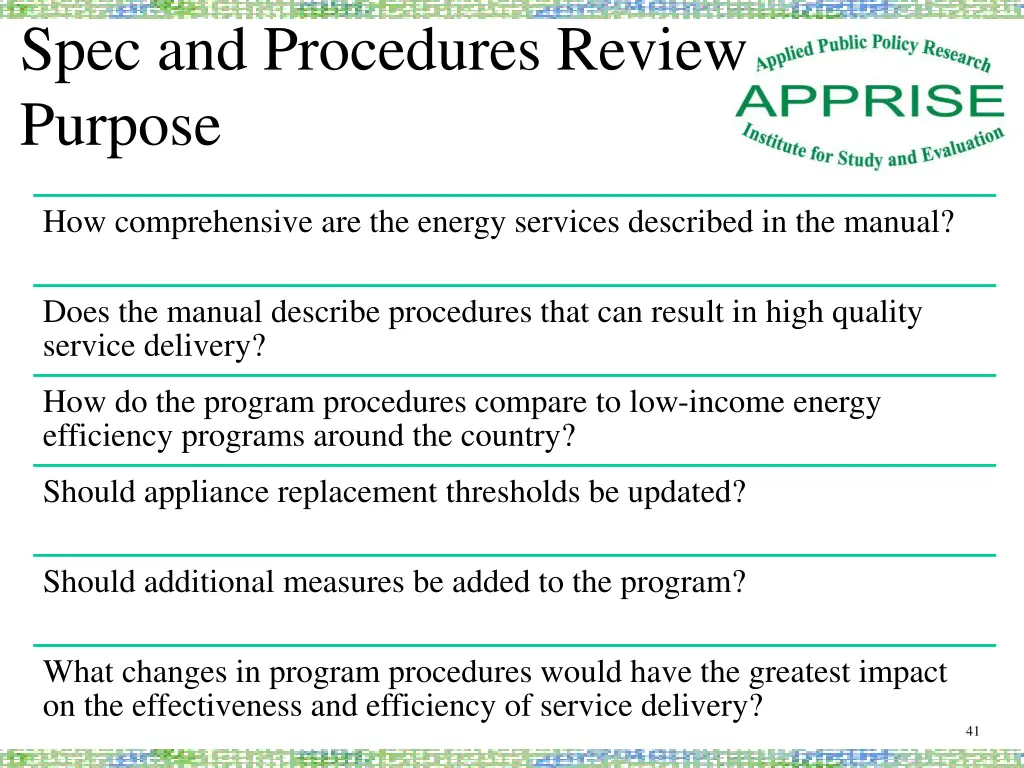 spec and procedures review purpose 2