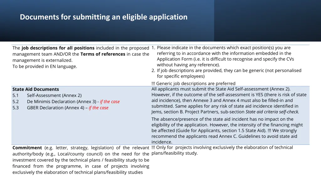 documents for submitting an eligible application 1
