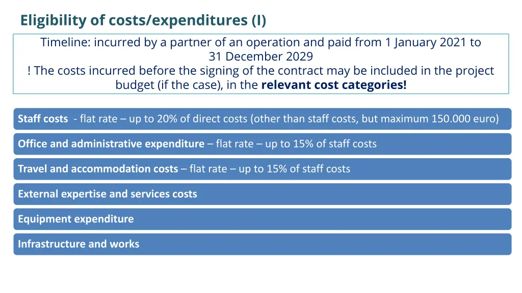 eligibility of costs expenditures i timeline