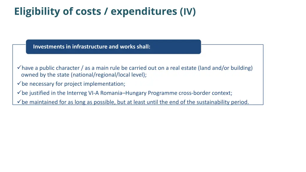 eligibility of costs expenditures iv