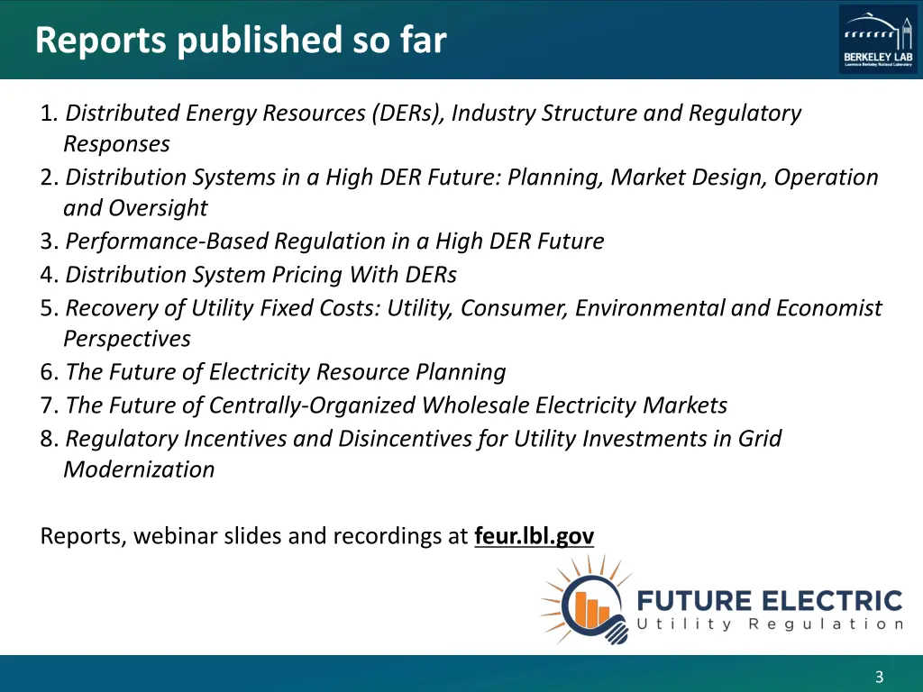 reports published so far