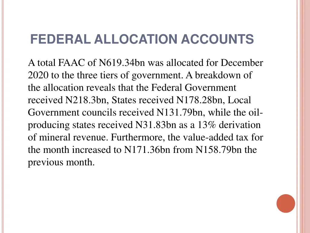 federal allocation accounts