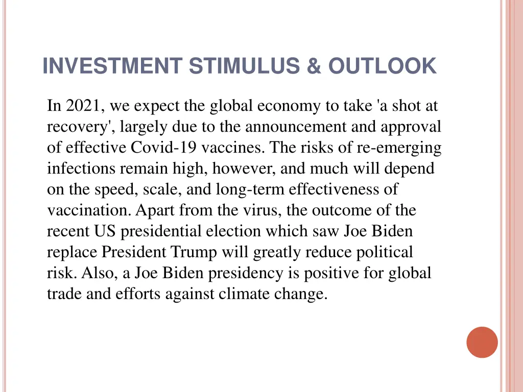 investment stimulus outlook