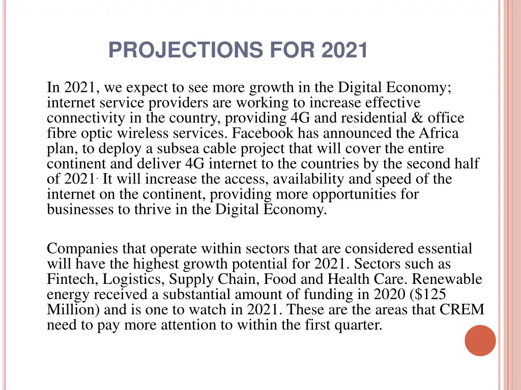 projections for 2021