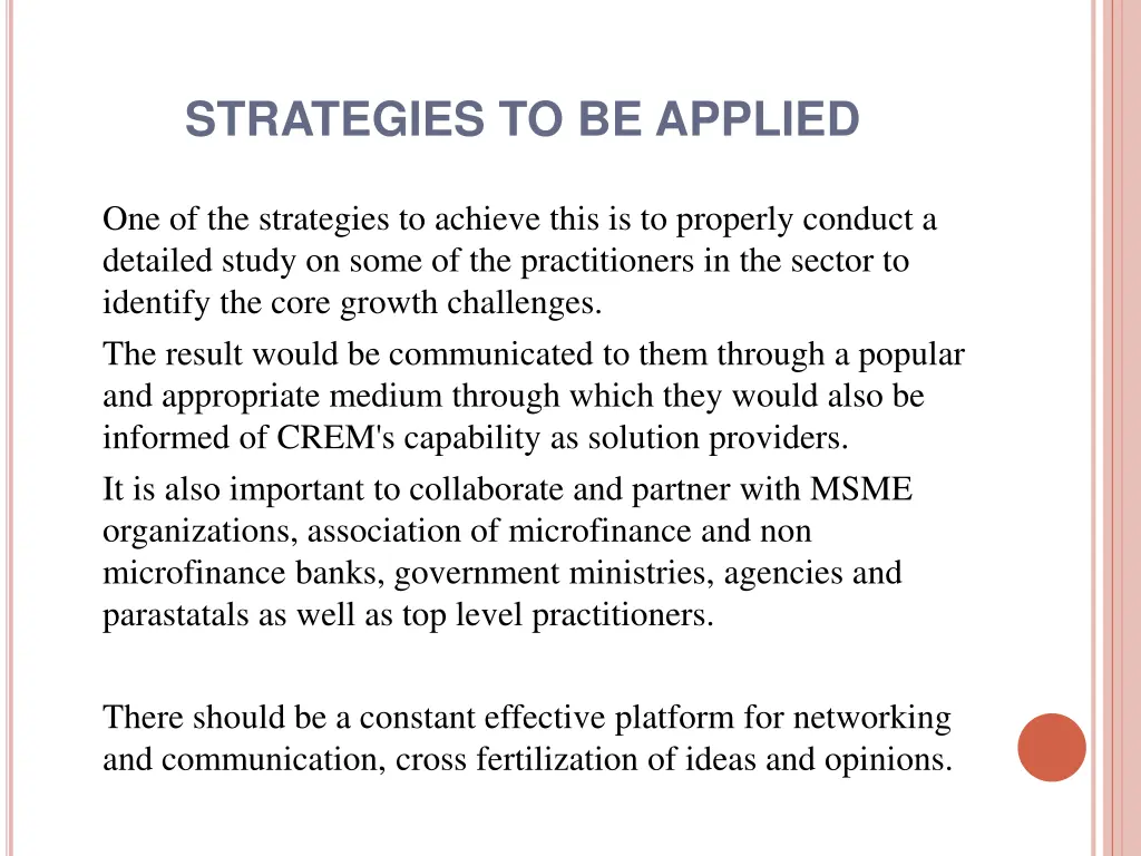 strategies to be applied