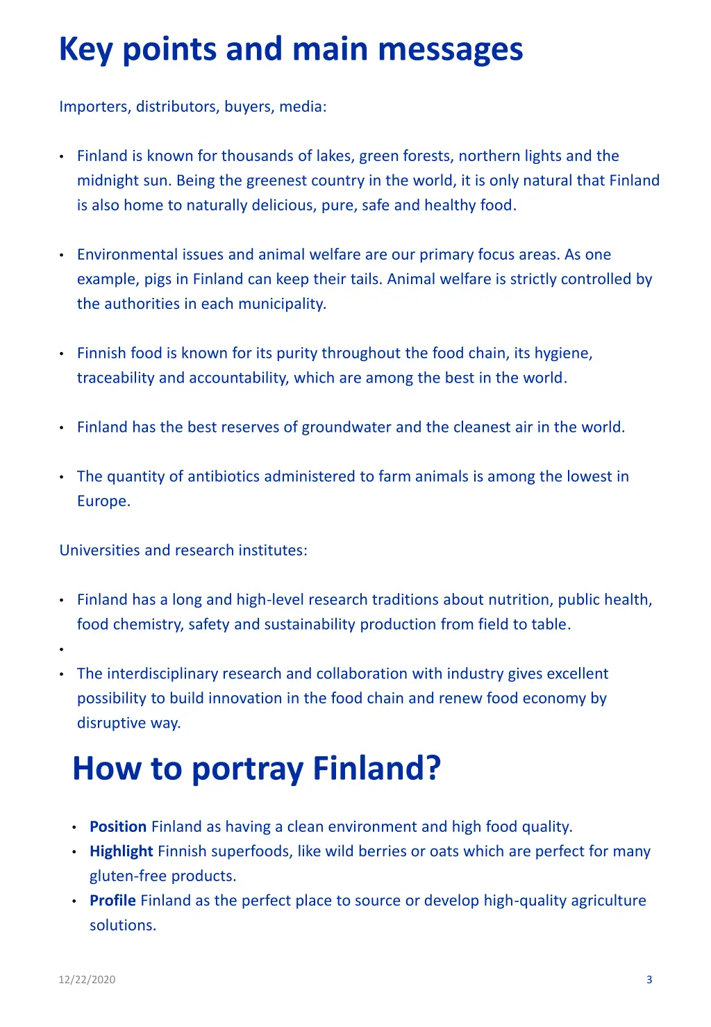 key points and main messages