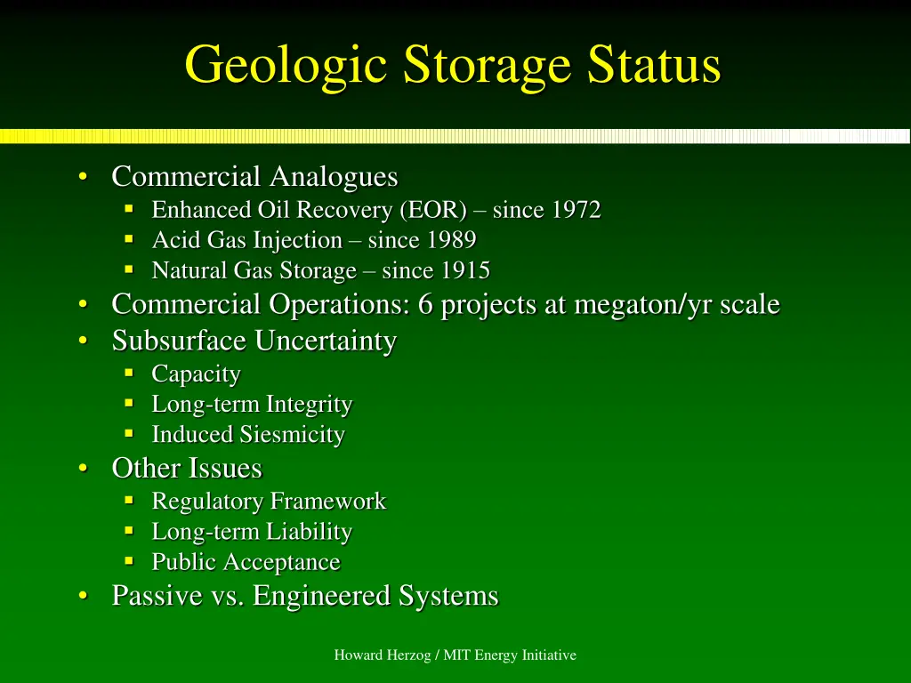 geologic storage status